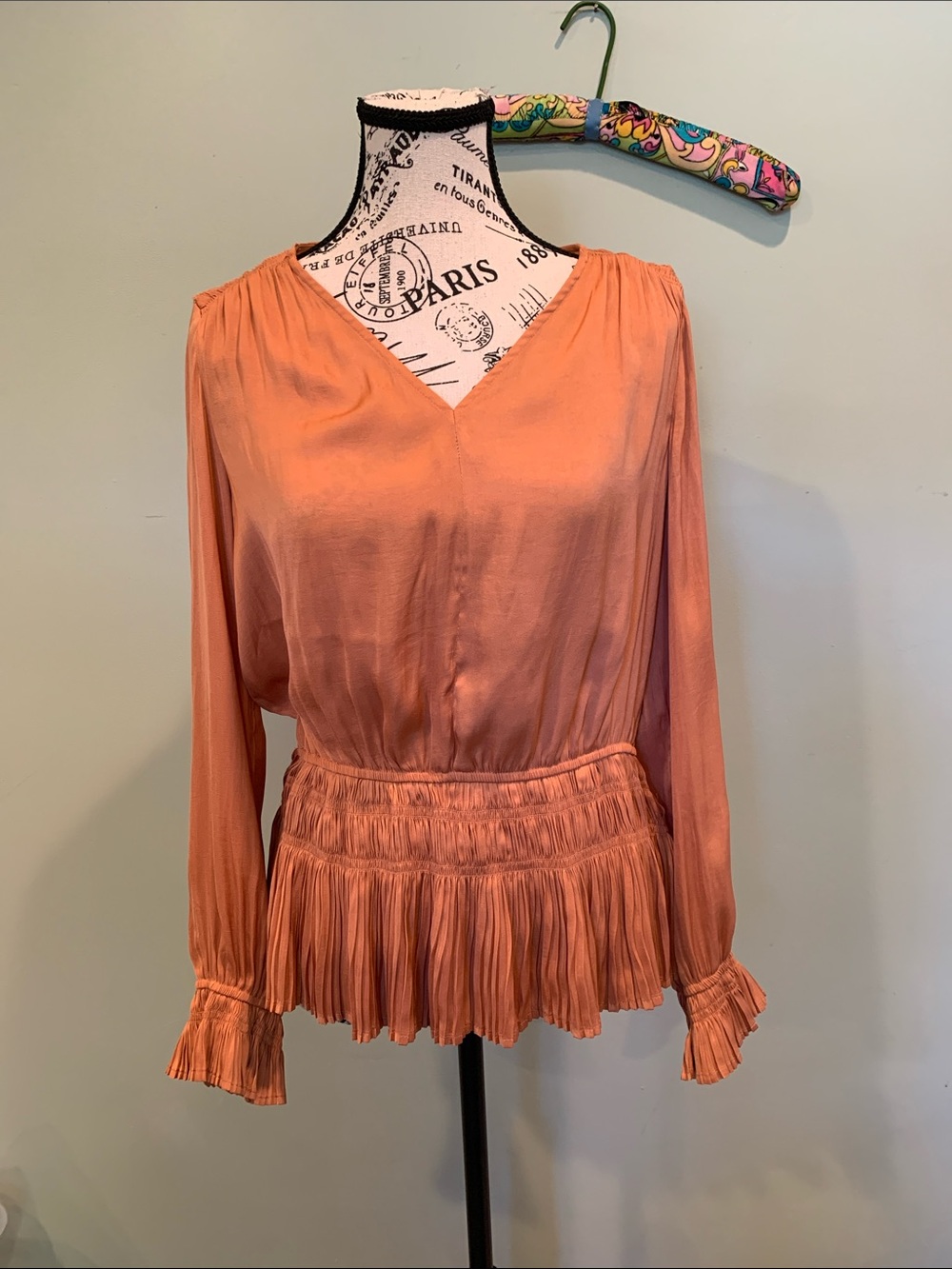 Catherine Malandrino Women’s Medium Terracotta Smocked Waist Pleated Peplum Top